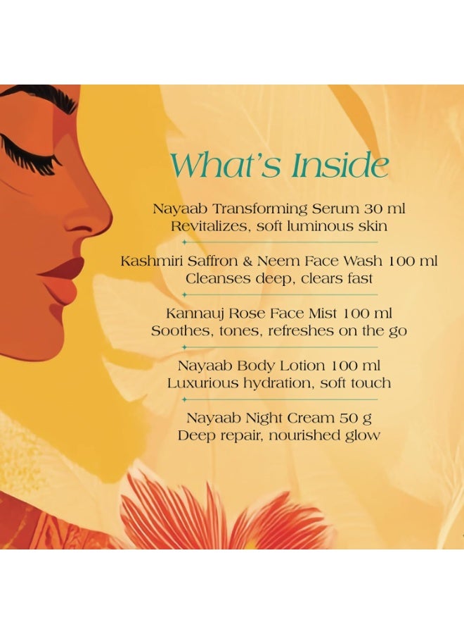 Ashpveda Royale IIFA Gift Box – Ayurvedic Skincare Gift Set with Nayaab Transforming Serum 30ml, Kashmiri Saffron & Neem Face Wash 100ml, Rose Face Mist 100ml, Nayaab Body Lotion 100ml & moisturising face cream 50g - Image 4