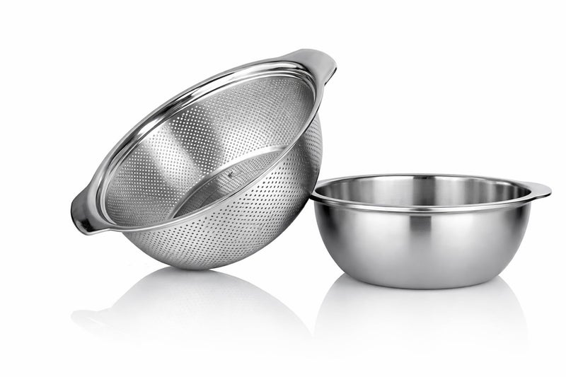 Valajogi 2 Pcs Set Stainless Steel Colander with Mixing Bowl Set – Vegetable & Fruit Washing Strainer, Pasta Rice Drainer, Kitchen Strainer Bowl, Multipurpose Food Prep Colander (Combo) - Image 4