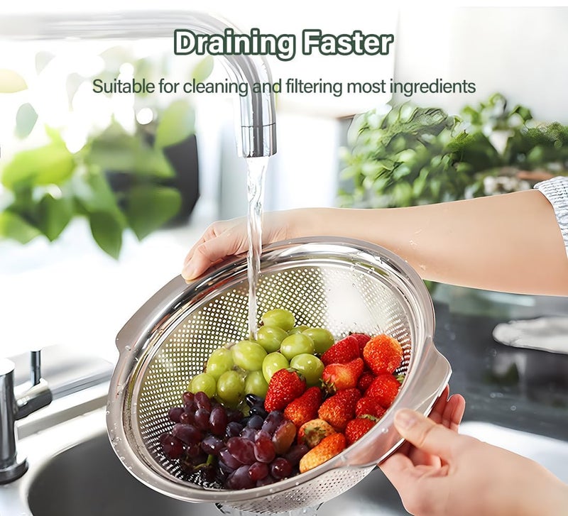 Valajogi 2 Pcs Set Stainless Steel Colander with Mixing Bowl Set – Vegetable & Fruit Washing Strainer, Pasta Rice Drainer, Kitchen Strainer Bowl, Multipurpose Food Prep Colander (Combo) - Image 3
