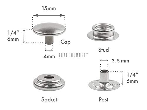 CRAFTMEMORE Snap Fasteners Color Plated Solid Brass Snaps Heavy Duty Press Stud Poppers Ring-Socket Button #201 VT47 Pack of 10 (15 mm, Antique Brass) - Image 4