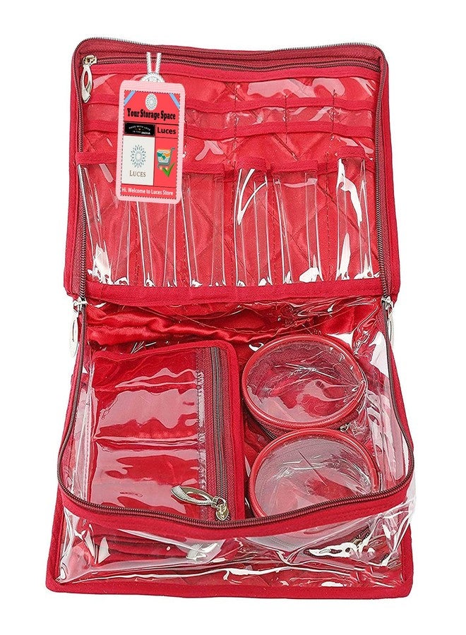 LUCES Combo Maroon 2 Bangle Chain Necklace Jewelry Pouch with Cream Ring Earring Box Satin Wardrobe Organizer Jewellery Vanity Box - Image 3