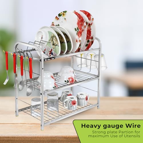 Slim Shine SLIMSHINE Stainless Steel Dish Rack/Plate Cutlery Stand/Kitchen Utensils Rack/Modern Kitchen Storage Rack (20 x 18) - Image 2