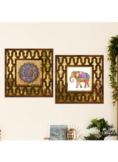 RAG28 RAG28 Wooden Elephant Mandala Art Mirror Wall Dcor Panel for Home Dcor Living Room Bed Room Office AD9 12X12 Inches Set of 2 
