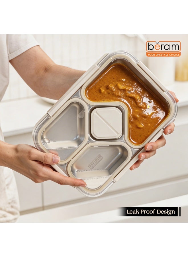4-Compartment Premium Stainless Steel Lunch Box 1020ml Insulated Bento Box for Kids  Adults Leakproof BPA-Free Dishwasher Safe with Tableware SUS 304+PP+Silicon - Image 3