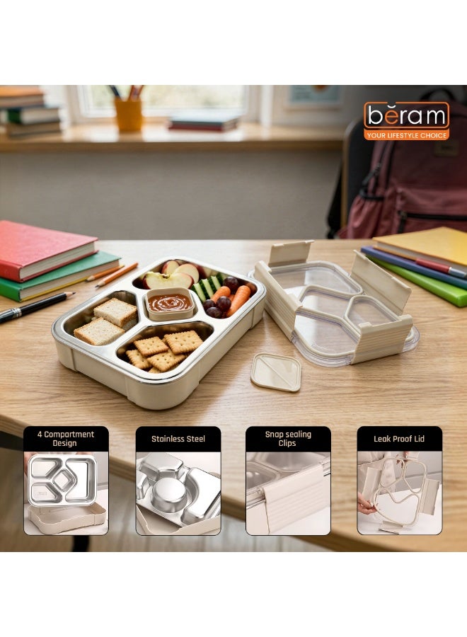 4-Compartment Premium Stainless Steel Lunch Box 1020ml Insulated Bento Box for Kids  Adults Leakproof BPA-Free Dishwasher Safe with Tableware SUS 304+PP+Silicon - Image 4