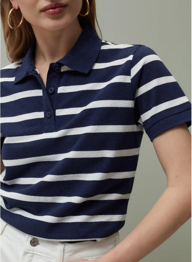 او في اس Ovs Piombo Striped Pique Polo Shirt