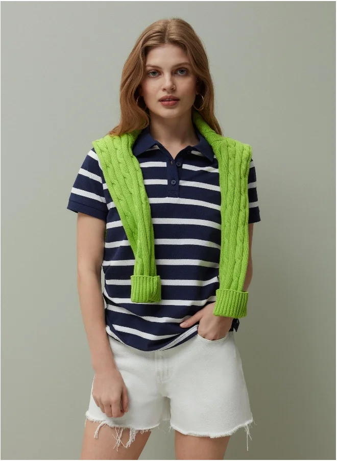 او في اس Ovs Piombo Striped Pique Polo Shirt