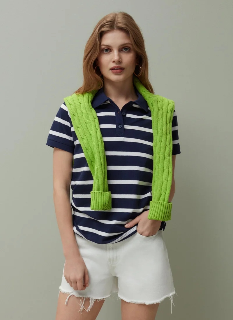 او في اس Ovs Piombo Striped Pique Polo Shirt