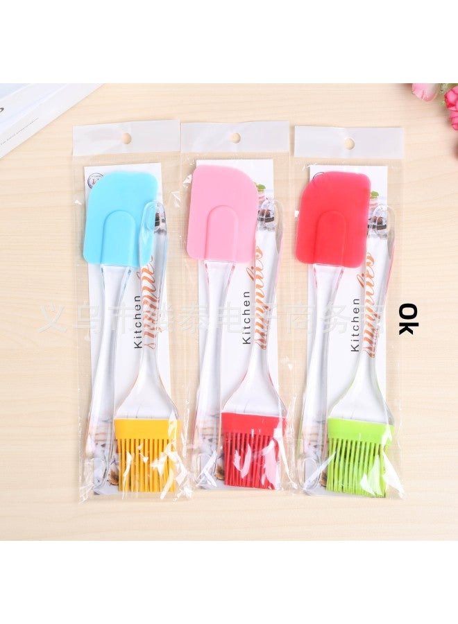 Hot Sale Direct Selling Household Kitchen Silicone Baking Suit Card Bag Baking Tools Barbecue Brush Cream Scraper Translucent-Specifications:Card Bag 2PCs Transparent Handle Large Scraper And Brush - Image 1