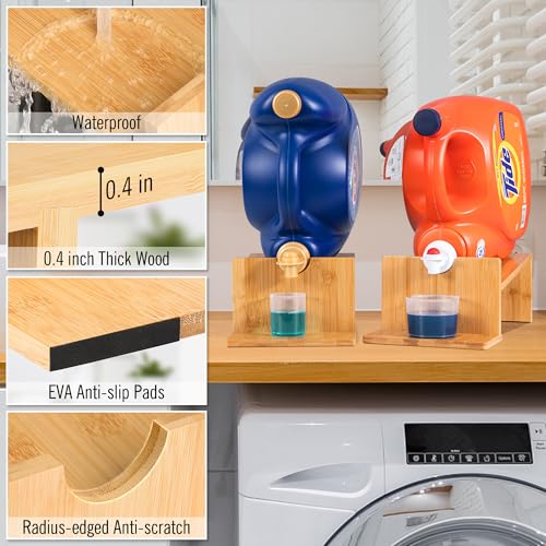 MyLifeUNIT Laundry Detergent Dispenser, 2 Pack Wooden Laundry Detergent Holder Stand with Tray for Laundry Room Organization and Storage - Image 4