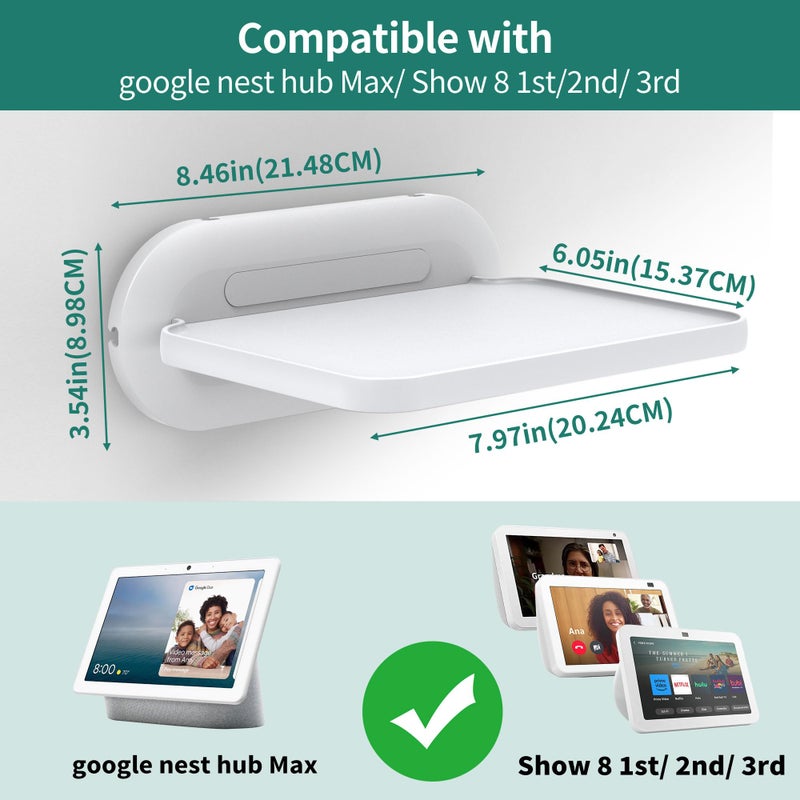 HomeMount حامل HomeMount لجهاز Google Nest Hub Max - حامل جداري مع رف متوافق مع NEST HUB MAX (أبيض) - Image 2
