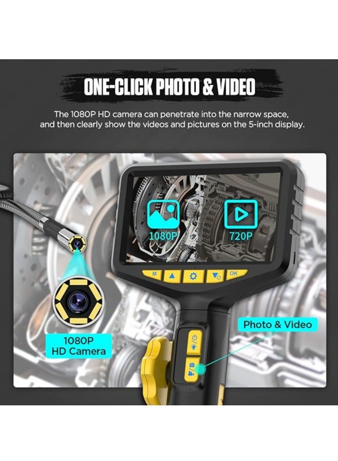 AUTOOL SVB305 Articulating Video Endoscope 5 Inch IPS Articulating Endoscope Inspection Camera Two-Way 210° Steering Lens Waterproof Automotive Mechanic Fibreglass Scope LED Light Control Multilingual - Image 4