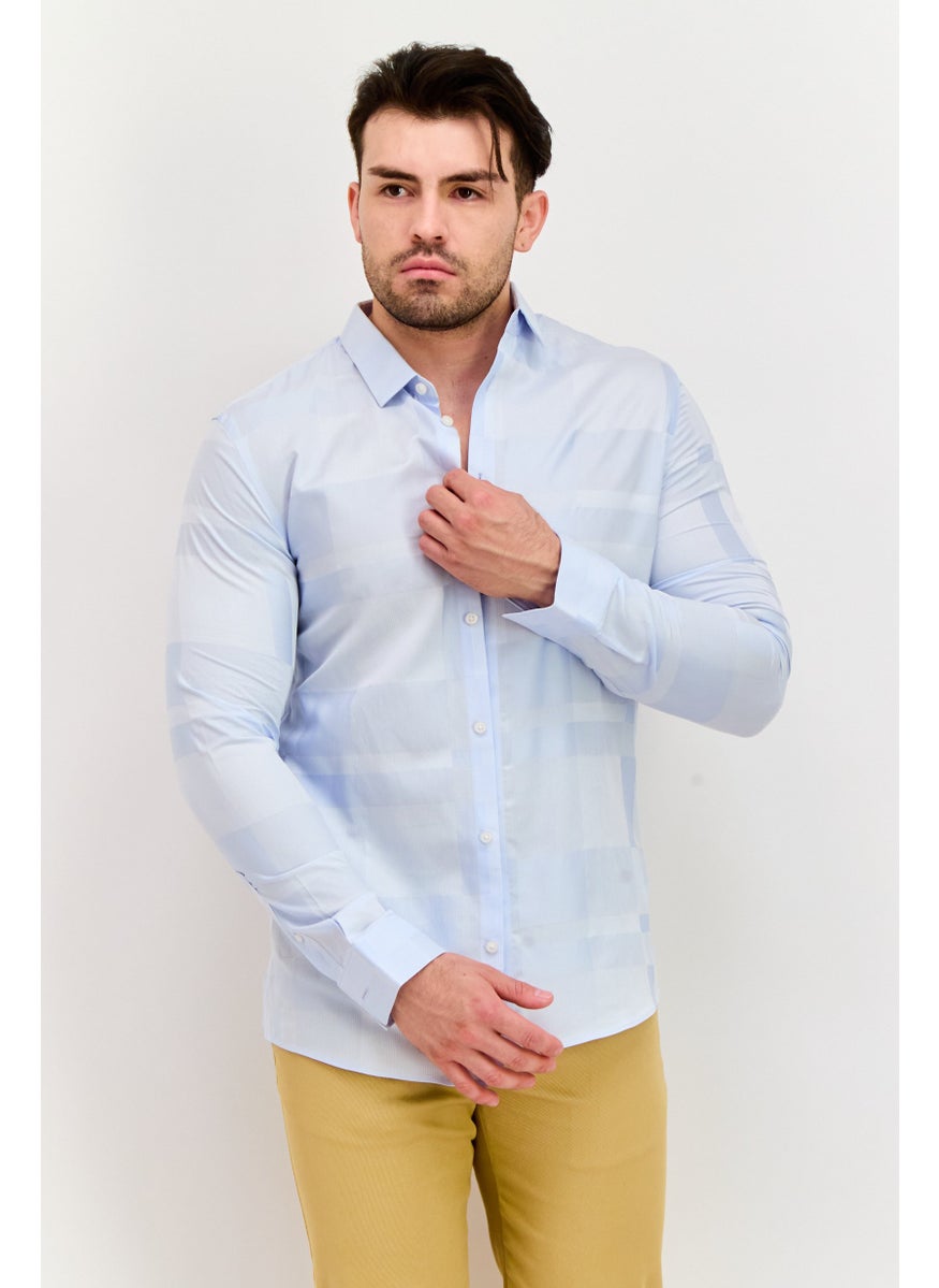 Selected Homme Men Slim Fit Micro Stripe Casual Shirt, Light Blue  - Image 1