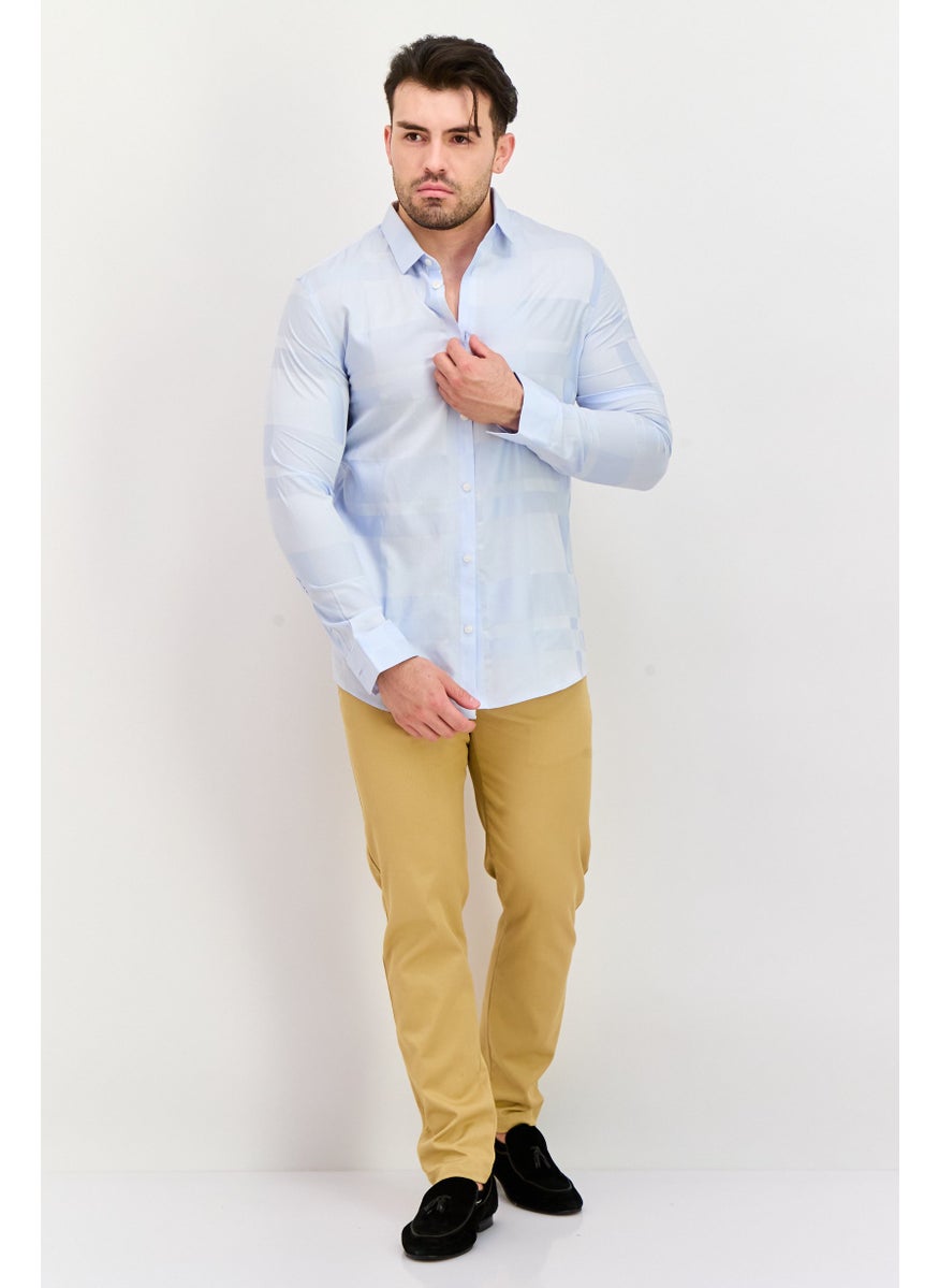 Selected Homme Men Slim Fit Micro Stripe Casual Shirt, Light Blue  - Image 4
