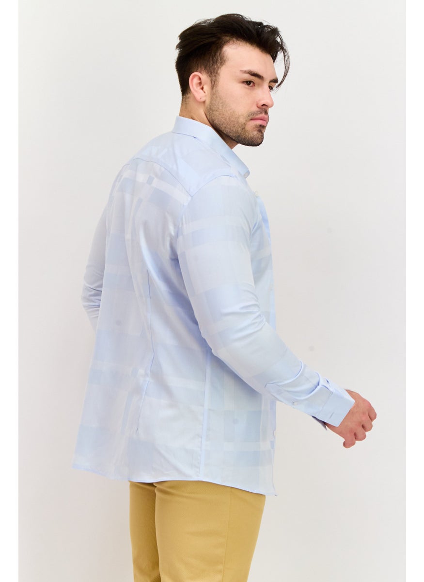 Selected Homme Men Slim Fit Micro Stripe Casual Shirt, Light Blue  - Image 2