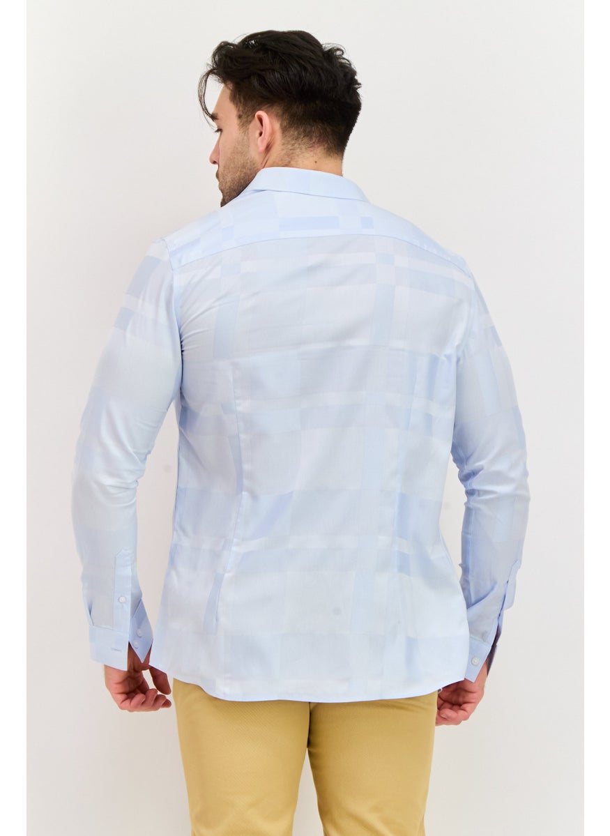 Selected Homme Men Slim Fit Micro Stripe Casual Shirt, Light Blue  - Image 3