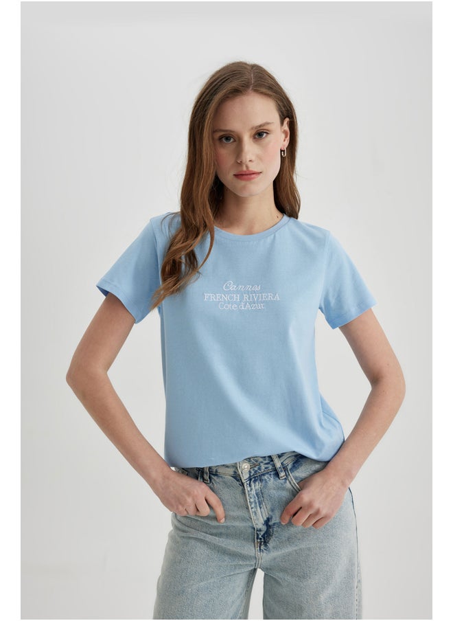 DeFacto - Woman Regular Fit Crew Neck Knitted Short Sleeve T-Shirt - Image 1