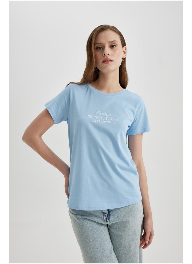 DeFacto - Woman Regular Fit Crew Neck Knitted Short Sleeve T-Shirt - Image 1