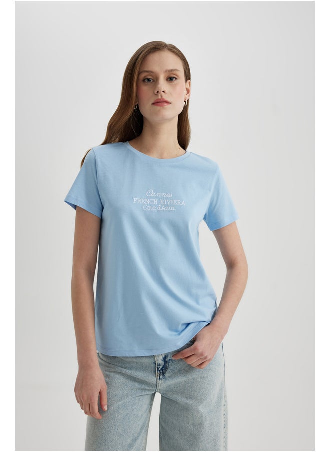 DeFacto - Woman Regular Fit Crew Neck Knitted Short Sleeve T-Shirt - Image 1