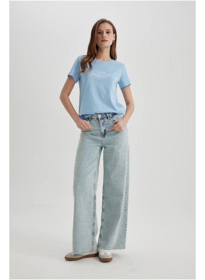 DeFacto - Woman Regular Fit Crew Neck Knitted Short Sleeve T-Shirt - Image 1