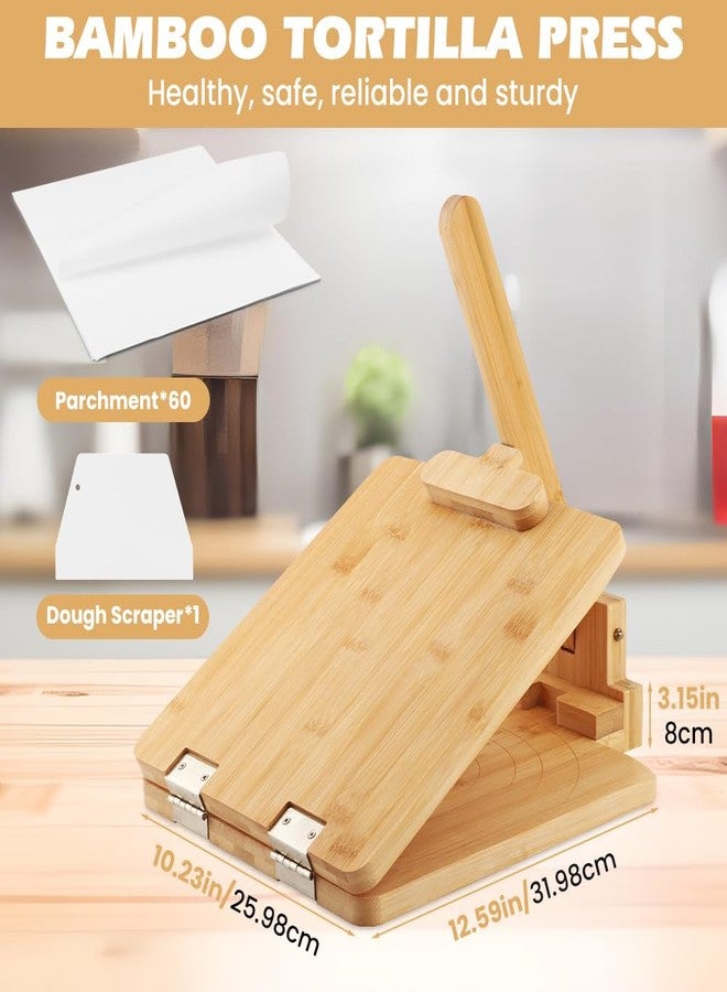 Trasylph Upgraded Bamboo Wooden Tortilla Press, 10 Inch Square Tortilla Maker with 60pcs Parchment Paper, Mexican Tortillera Presser Tortillas Pataconera Dough Press(COLOR:Wood Color) - Image 2