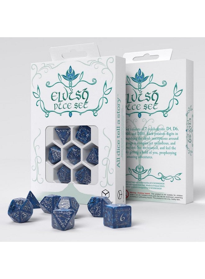 Q WORKSHOP Elvish Cobalt & Silver Dice Set by Q-Workshop, Dice Board Game - Image 1