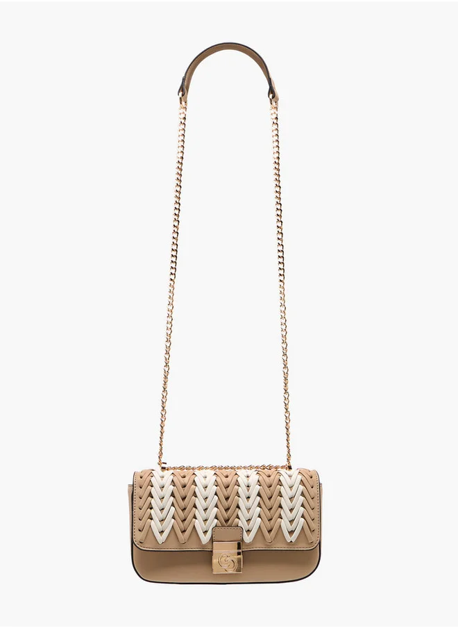 سيليست Women's Textured Crossbody Bag with Flap Closure and Chain Strap
