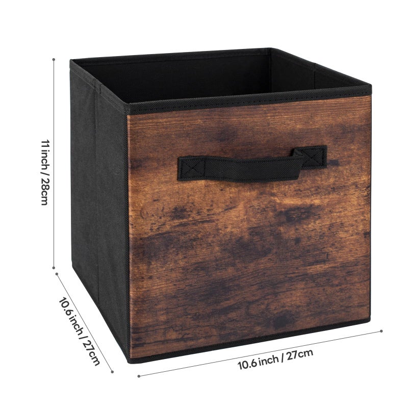EWES 11 Inch Fabric Storage Cubes, 6 Pack Foldable Storage Bins with Handle, Storage Baskets Box for Shelves, Closet, Organizer, Brown Black - Image 2