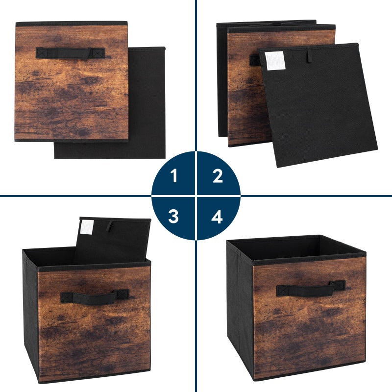 EWES 11 Inch Fabric Storage Cubes, 6 Pack Foldable Storage Bins with Handle, Storage Baskets Box for Shelves, Closet, Organizer, Brown Black - Image 4