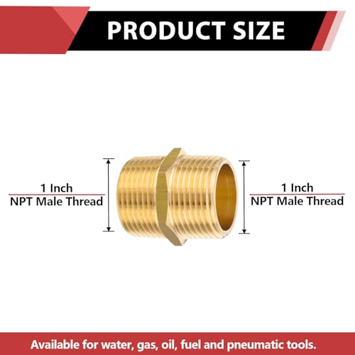 EFIELD Pack of 5 EFIELD Brass Pipe Fitting 1x 1 Male NPT Hex Nipple Stragiht Adapters For Copper Brass or Iron Pipe Connection 5 1 inchNPT0155PCS - Image 3