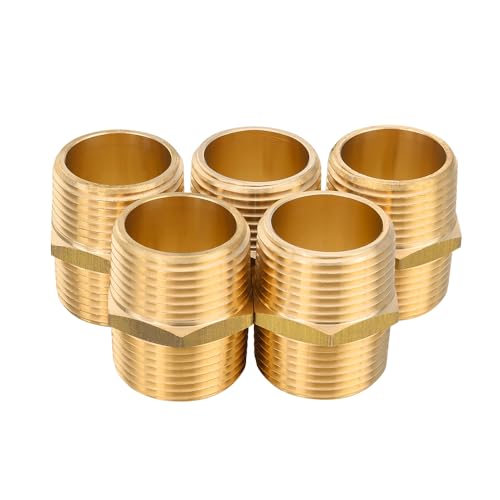 EFIELD Pack of 5 EFIELD Brass Pipe Fitting 1x 1 Male NPT Hex Nipple Stragiht Adapters For Copper Brass or Iron Pipe Connection 5 1 inchNPT0155PCS - Image 1