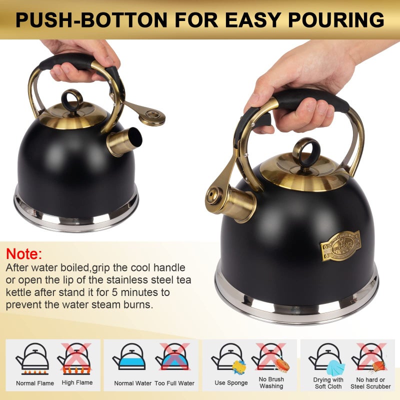 LUXGRACE Tea Kettle -3.0 Quart Tea Kettles Stovetop Whistling Teapot Stainless Steel Tea Pots for Stove Top Whistle Tea Pot - Image 5
