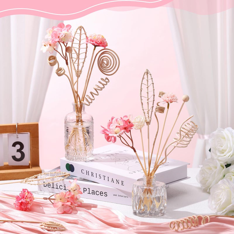 Queekay 32 Pcs Reed Diffuser Sticks Set Include 21pcs Natural Rattan Wood Beads, 11 Style Fragrance Diffuser, Rattan Reed Fragrance Replacement for Home(Pink Color) - Image 4