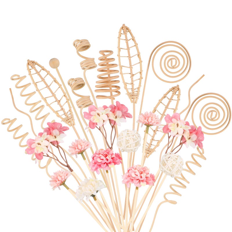 Queekay 32 Pcs Reed Diffuser Sticks Set Include 21pcs Natural Rattan Wood Beads, 11 Style Fragrance Diffuser, Rattan Reed Fragrance Replacement for Home(Pink Color) - Image 1