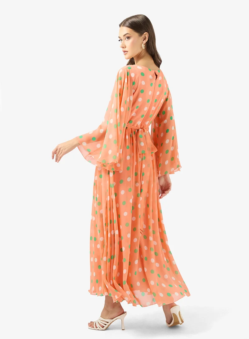 Golden Apple Polka Dots Midi Dress