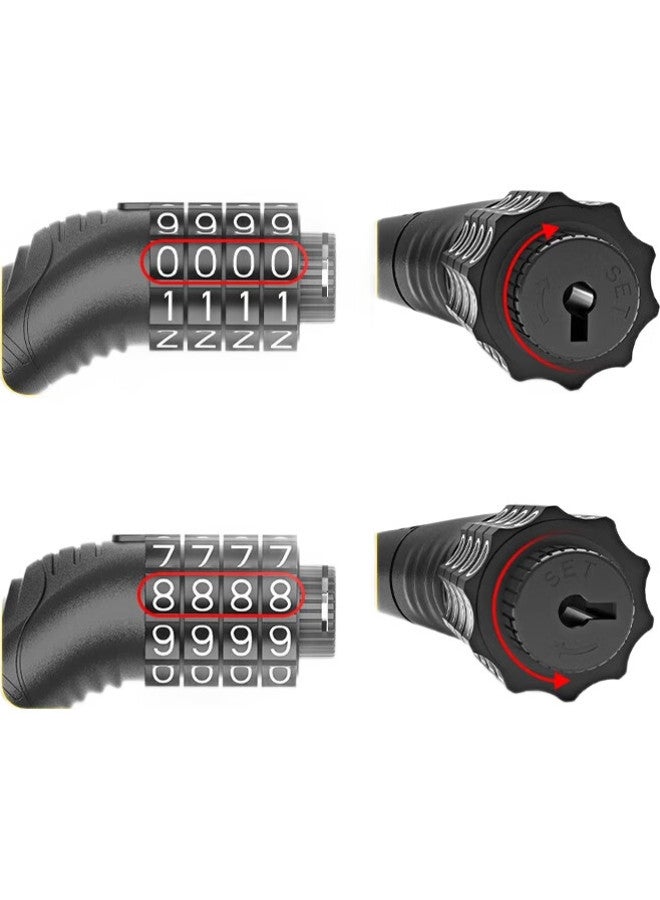 Move Iron Bicycle Lock, Portable Anti-Theft Four-Digit Password Helmet Lock, Mountain Electric Motorcycle Steel Wire Cable Lock - Image 1