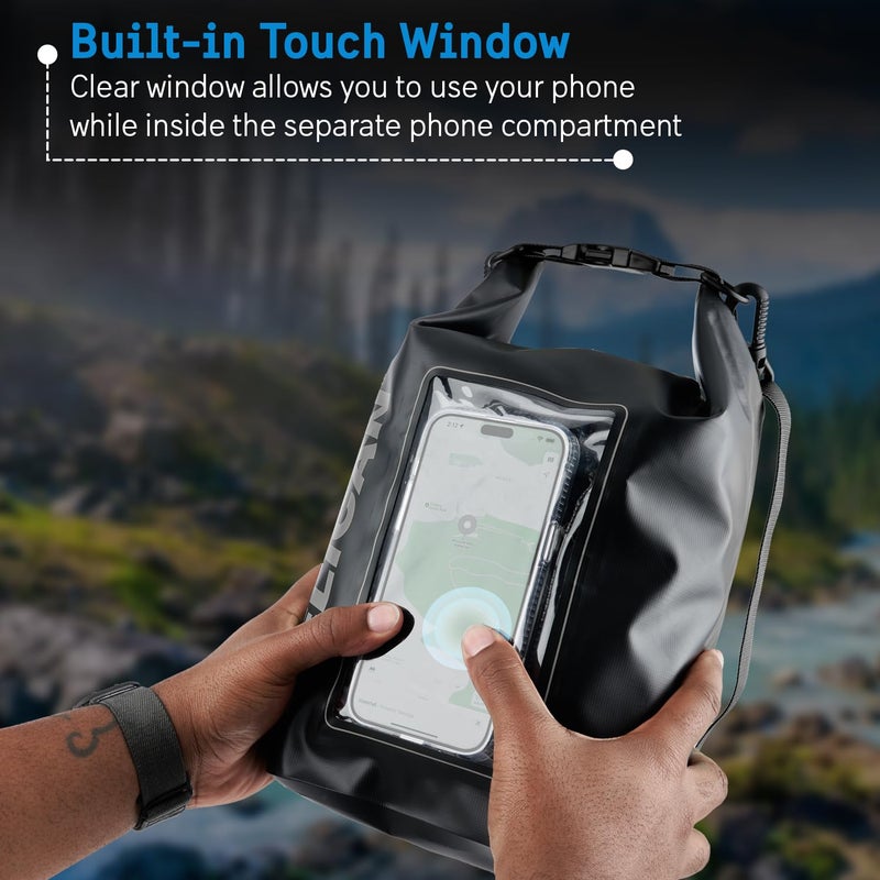 Pelican Marine IP68 Waterproof Dry Bag 5L - Roll Top Waterproof Backpack w/Phone Case/Pouch - Boating & Kayak Accessories - Essentials for Camping Swimming Beach Fishing Rafting Travel - Black - Image 3