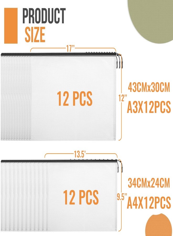 YOPCDJ 24pcs A4 Mesh Zipper Pouch File Bags, 12pcs Large A3 and 12pcs Letter A4,Black Reusable Zipper Bags for Organizing Storage, Waterproof Puzzle Bag, Board Game Storage and School Office Supplies - Image 2