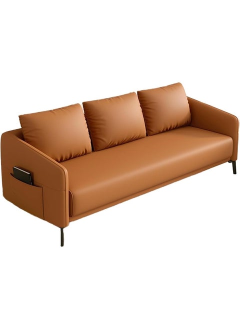 Modern Wood Frame Standard Sofa With Square Arms In Solid Color And Tear Resistant - Leather 160 X 70 X 73 Cm Orange
