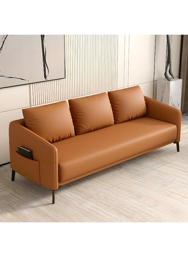 Comfynest - Modern Wood Frame Standard Sofa With Square Arms In Solid Color And Tear Resistant - Leather 160 X 70 X 73 Cm Orange - Image 1