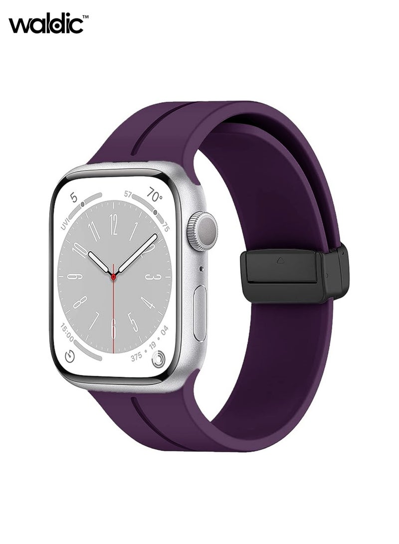 Waldic Soft Silicone Sport Watch Band with Magnetic Buckle Fits Apple Watch Ultra 2/Ultra Series 9/8/SE 2nd Gen/7/SE/6/5/4/3/2/1 Compatible with 42/44/45/49mm Case Sizes Also Compatible with Series 10 with 46mm Case Size - Purple - Image 1