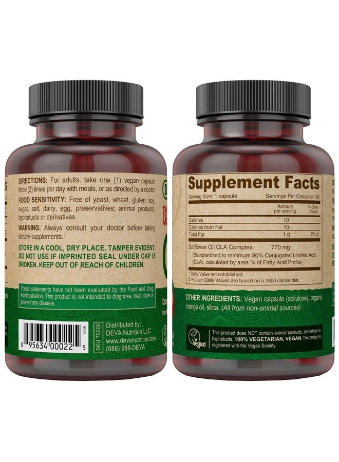 Deva Vegan Vitamins Vegan Vitamins Conjugated Linoleic Acid (CLA), from Non-GMO Safflower Oil, 90 Capsules, 1-Pack - Image 2