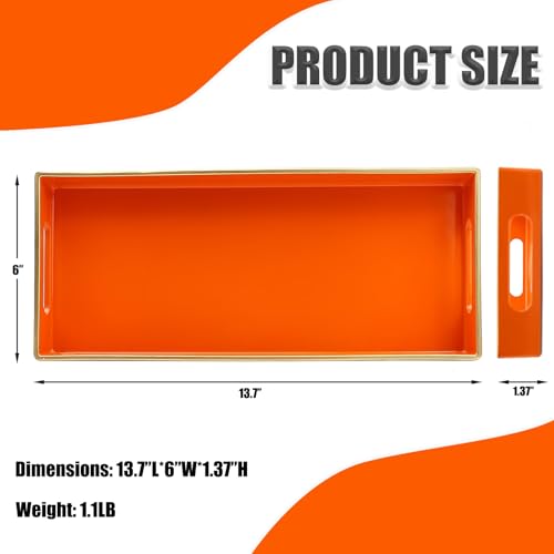 Leemxiiny Orange Bathroom Vanity Tray for Countertop, Small Plastic Toilet Tank Versatile Storage & Organization Tray for Makeup, Perfume, Desk, Kitchen, Candles, 13.7"x6"x1.4", 35O - Image 5