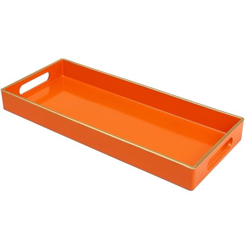 Leemxiiny Orange Bathroom Vanity Tray for Countertop, Small Plastic Toilet Tank Versatile Storage & Organization Tray for Makeup, Perfume, Desk, Kitchen, Candles, 13.7"x6"x1.4", 35O - Image 1