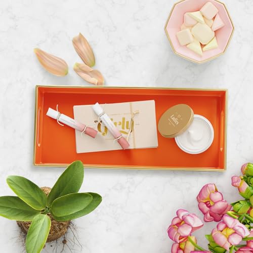 Leemxiiny Orange Bathroom Vanity Tray for Countertop, Small Plastic Toilet Tank Versatile Storage & Organization Tray for Makeup, Perfume, Desk, Kitchen, Candles, 13.7"x6"x1.4", 35O - Image 3