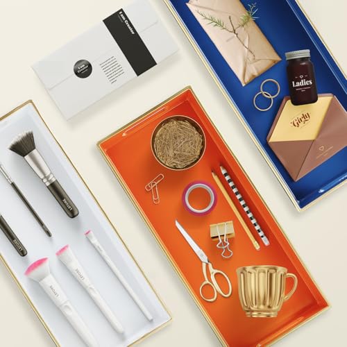 Leemxiiny Orange Bathroom Vanity Tray for Countertop, Small Plastic Toilet Tank Versatile Storage & Organization Tray for Makeup, Perfume, Desk, Kitchen, Candles, 13.7"x6"x1.4", 35O - Image 4