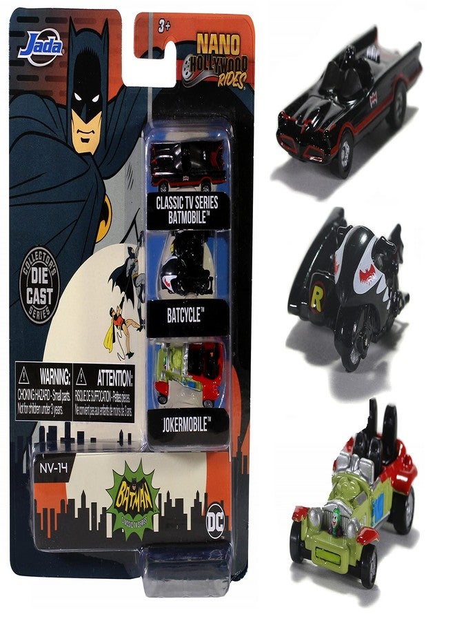 Jada Toys DC Comics Batman: The Classic TV Series 1.65" Nano 3-Pack Die-cast Cars, Toys for Kids and Adults - Image 2