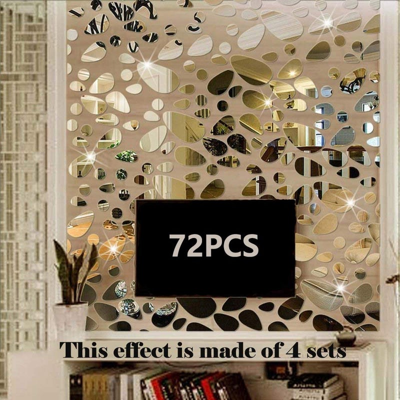 TTSAM TTSAM 72Pcs Mirror Decals Wall Stickers  Cobblestone Shape DIY Decor for Home Room Bedroom Office Decoration Silver 
