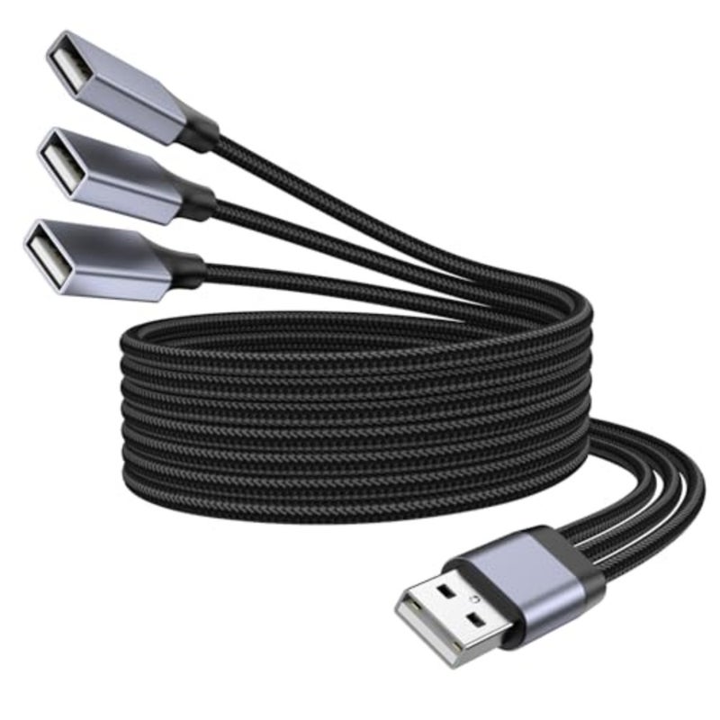 مقسم USB Y، كابل تمديد USB A ذكر إلى 3 أنثى بطول 3.3أقدام، مقسم USB 1 في 3 يدعم الشحن ونقل البيانات للطابعة/لوحة المفاتيح/محرك الفلاش/بلاي ستيشن/الكمبيوتر المحمول/LED إلخ - Image 1