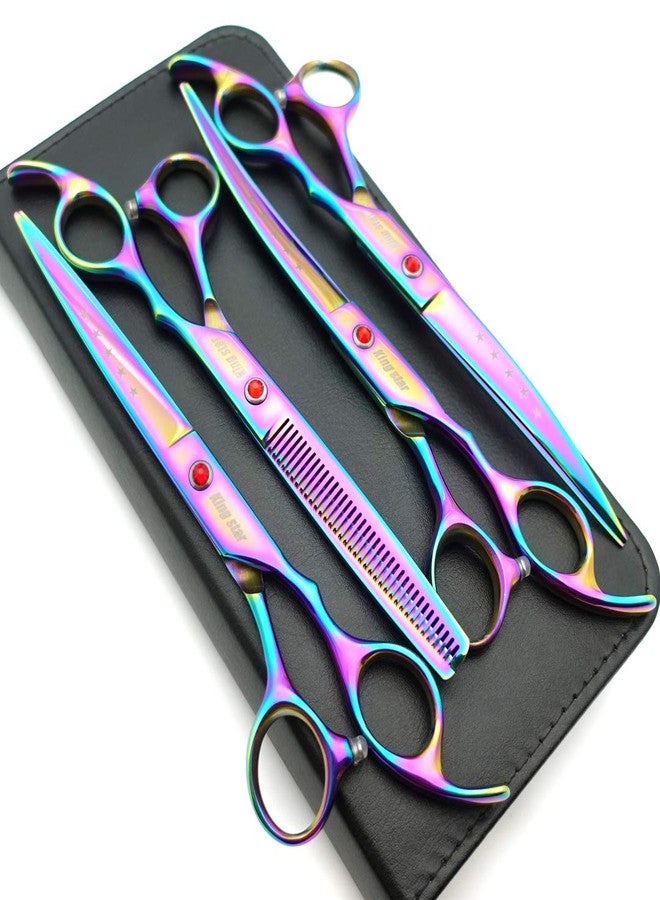 KINGSTAR 7.0in Titanium Rainbow Professional Pet Grooming Scissors Set,Straight & Thinning & Curved Scissors 4pcs Set for Dog Grooming,(Rainbow) - Image 1
